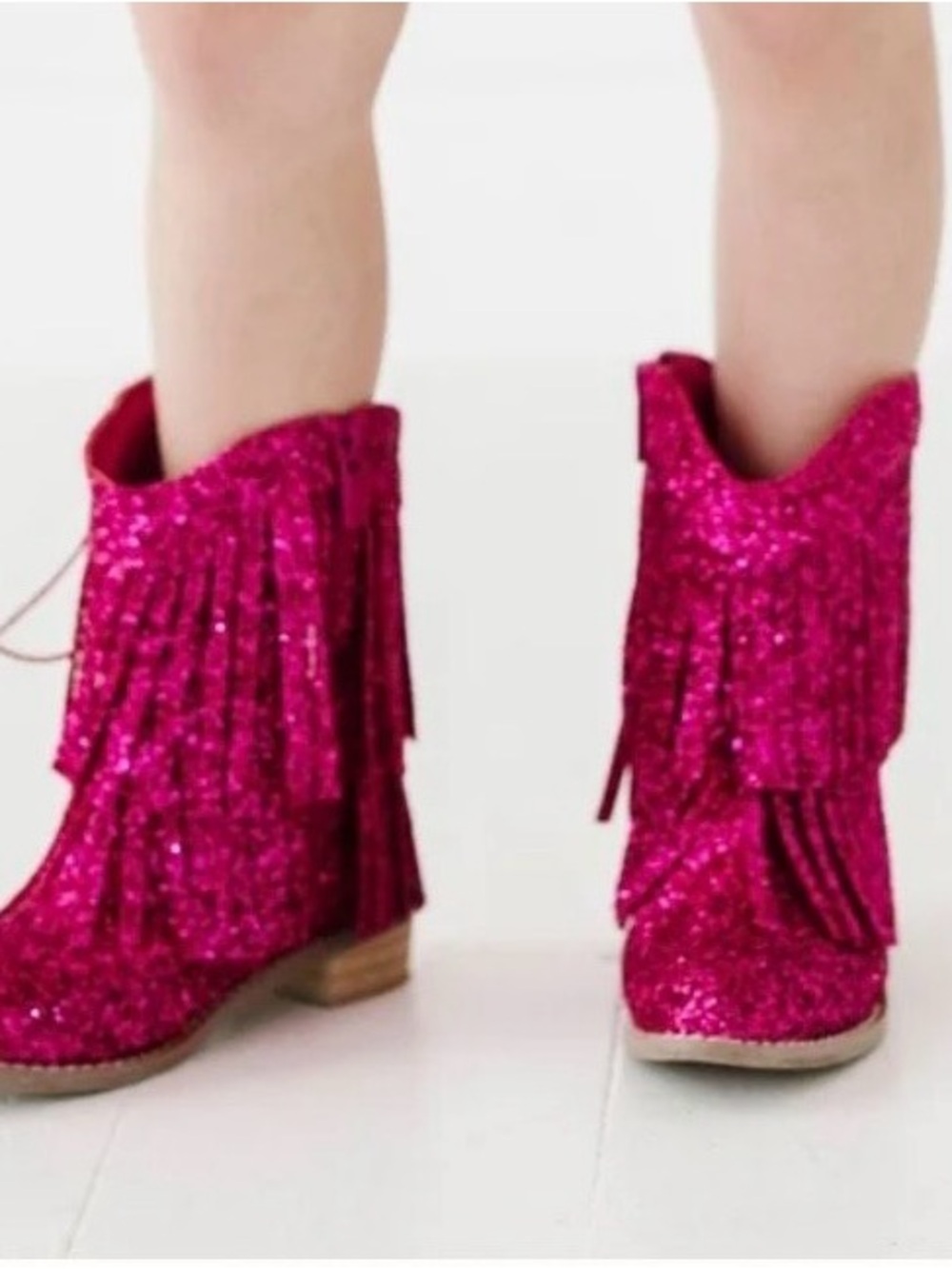 Toddler girls (size 8) hot pink glitter fringe fashion  boots - Bums & Roses